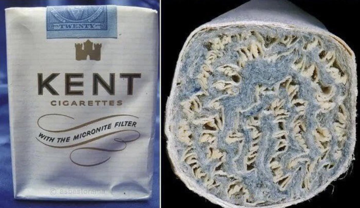 In 1952, claims that smoking causes cancer caused Kent cigarettes to come out with an asbestos filter to protect its smokers.