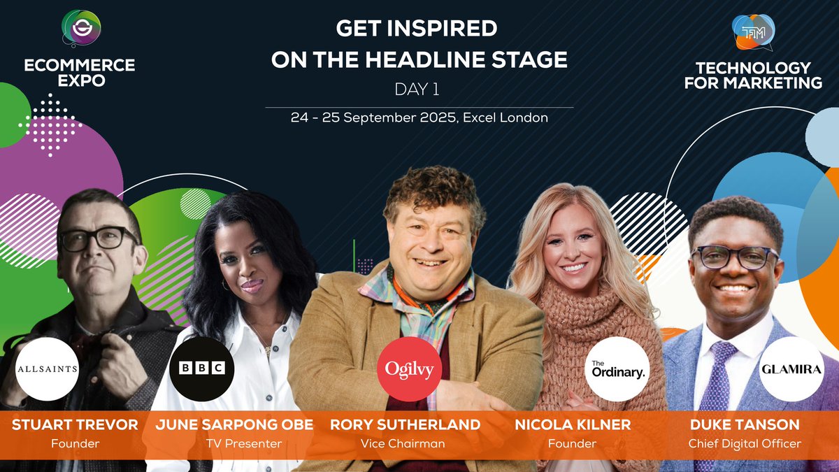 🍾 We've got some absolute corkers lined up for you on day 1 of our Headline Stage!

With Nicola Kilner, Stuart Trevor, Duke Tanson June Sarpong OBE and  Rory Sutherland, there's so much to see.

And that's only half of the day's sessions!

#TfM25 #ECE25 #HeadlineStage