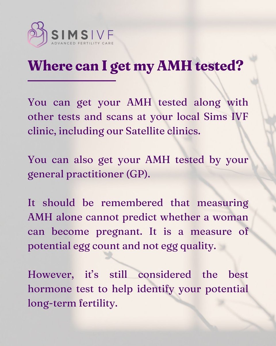 Checking your AMH is an excellent first step toward understanding your fertility.💜

For more information or to book your AMH test, click below:
sims.ie/contact

#SimsIVF #AMHTesting