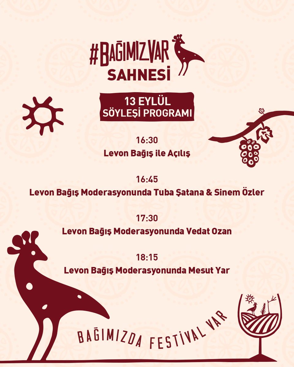 🍇 Festibağ’ın #BağımızVar Sahnesi’nde ilham verici söyleşiler seni bekliyor!

13-14 Eylül Swissôtel The Bosphorus’ta; Levon Bağış, Mesut Yar, Sinem Özler, Tuba Şatana ve Vedat Ozan ile bağlarımızı keşfetmeye hazır mısın?