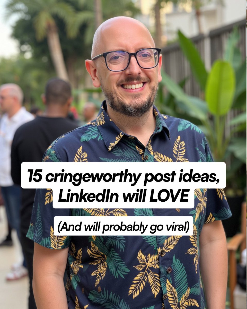 SocialSellDean's tweet image. LinkedIn is cringe.

15 cringeworthy post ideas, LinkedIn will LOVE
“I was late to an interview once… they still gave me the job… now I’m the CEO.”

Selfie of someone crying at their desk.
 → Captions: “Just keeping it real ❤️ #authentic.”
“So humbled to be nominated…”
 →…