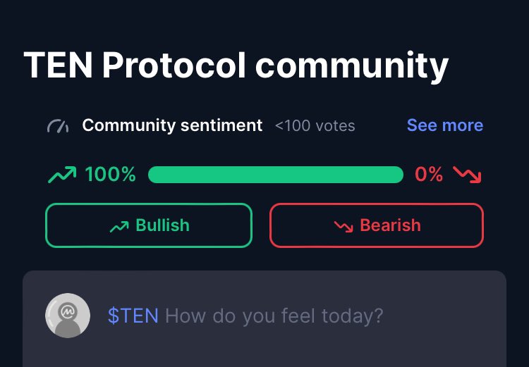 Yo yo $TEN legends, it's 🔟 day today

TEN is now on CoinMarketCap.

As TGE is closer than we think, TEN has a total supply of 1B, with a Circulating Supply of 138.7M.

The profile score is 55, and the community Sentiment is bullish.

Distribution starts at TGE, with 50% unlock,
