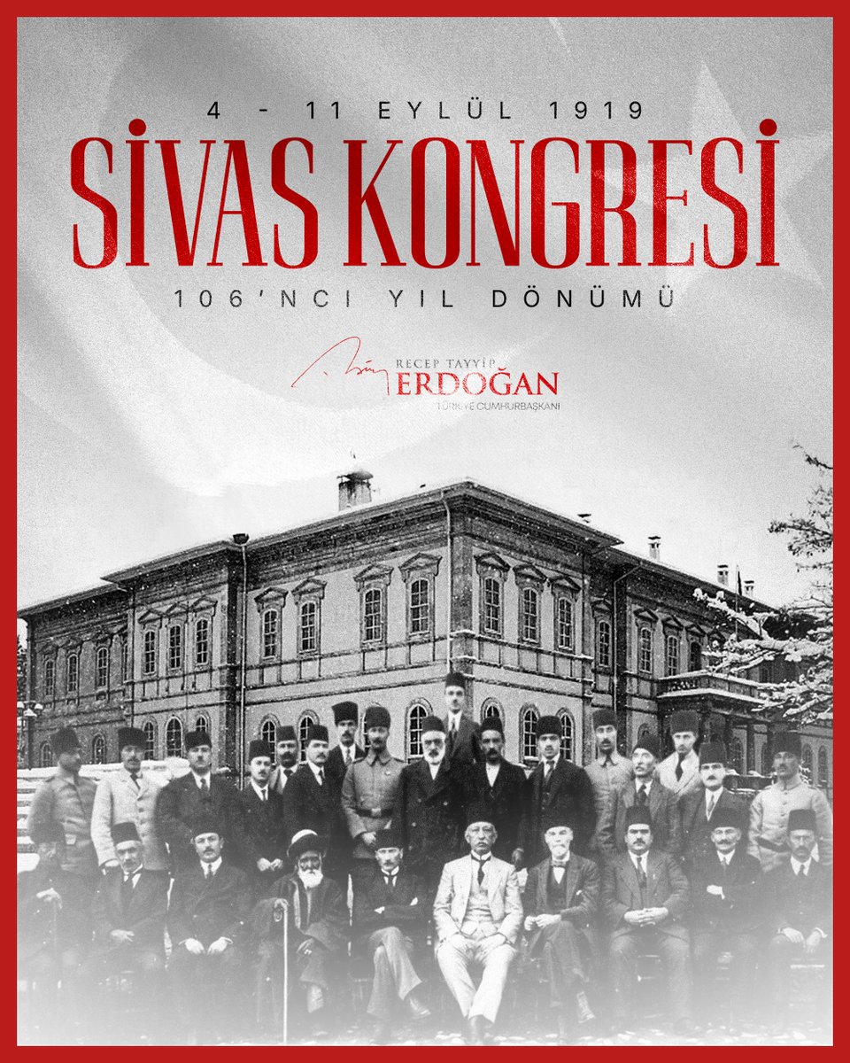 Milletimizin bağımsızlık azmini, millî birlik ve beraberlik iradesini tüm dünyaya duyurduğu, tam bağımsız Türkiye idealinin temellerinin atıldığı Sivas Kongresi’nin 106’ncı yıl dönümünde, başta Gazi Mustafa Kemal olmak üzere kongrenin bütün kahramanlarını, istiklal mücadelemizin