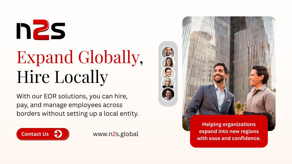 GlobalN2s36396's tweet image. Global growth doesn’t have to mean local complexity. Expand globally. Hire locally. Operate confidently.
Contact us today. 
Request Services: hubs.la/Q03GHt5Z0
Email: info@n2s.global
Phone: (469) 256 3669
#EORSolutions #WorkforceManagement #N2SGlobal