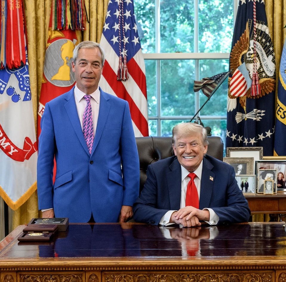 Parody_PM's tweet image. Nigel Farage’s contribution to the debate in Parliament on child rape was to fly to the US and kiss the arse of a serial sexual predator and adjudicated rapist.