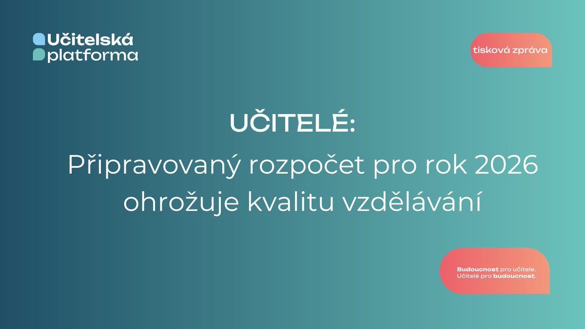 💡 Učitelská platforma považuje návrh rozpočtu na rok 2026 za vážně nedostačující. Chybí v něm minimálně 11 miliard korun, které jsou nezbytné k zajištění základních potřeb škol, učitelů i žáků.

🎙 „Navrhovaná částka prostě nestačí. Vláda slíbila růst platů učitelů na 130 %