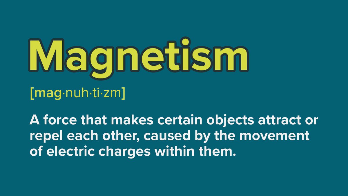 gsc1's tweet image. #ScienceWordOfTheWeek

Magnetism - A force that makes certain objects attract or repel each other, caused by the movement of electric charges within them.