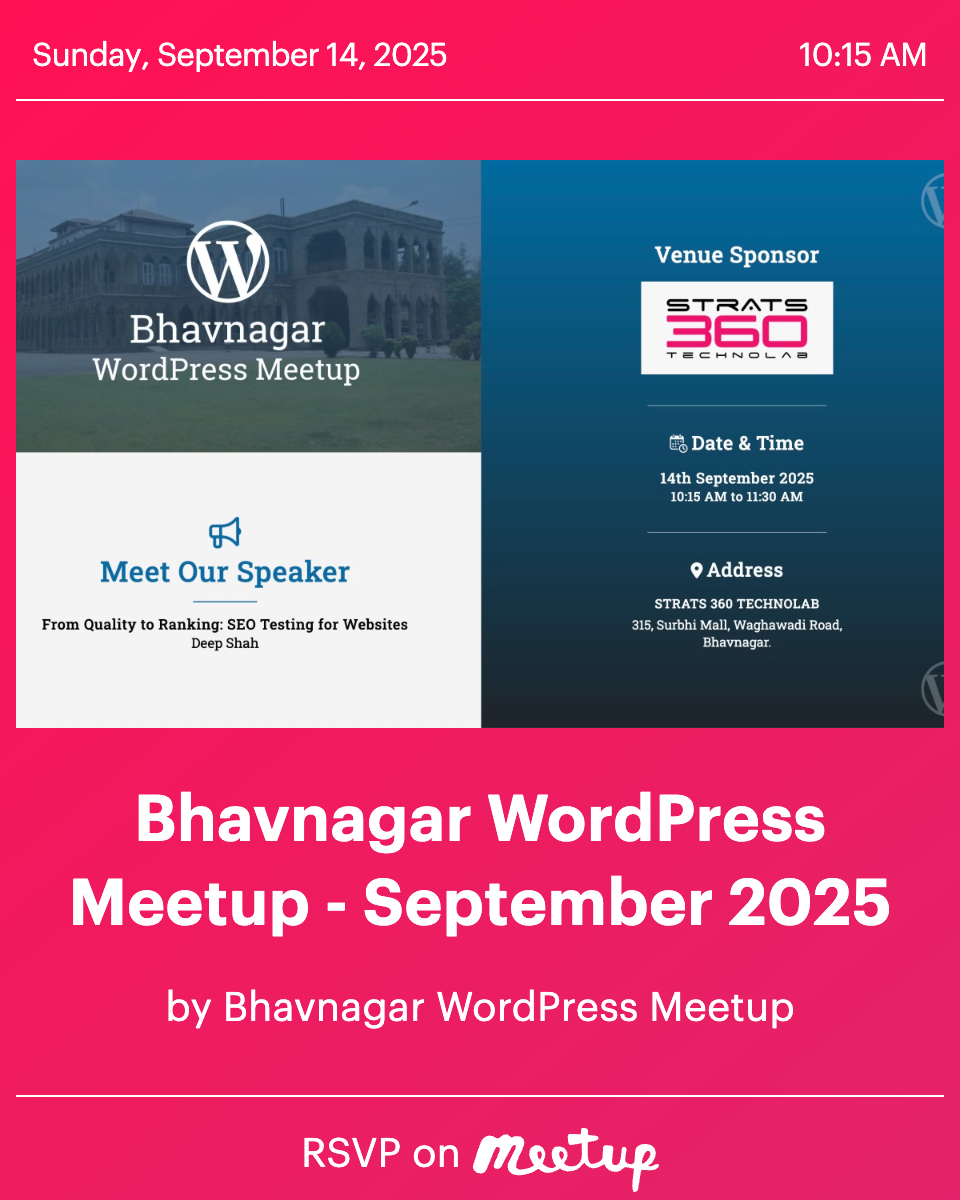 bvnwpmeetup's tweet photo. 🚀 Get Ready to join the September 2025 - WordPress Meetup!    

Don’t miss this opportunity to learn, network, and enhance your technical skills!   
 
RSVP is compulsory for the event!  Please do RSVP here: https://t.co/oKqFBsWzaQ https://t.co/2nT1WcMrW1