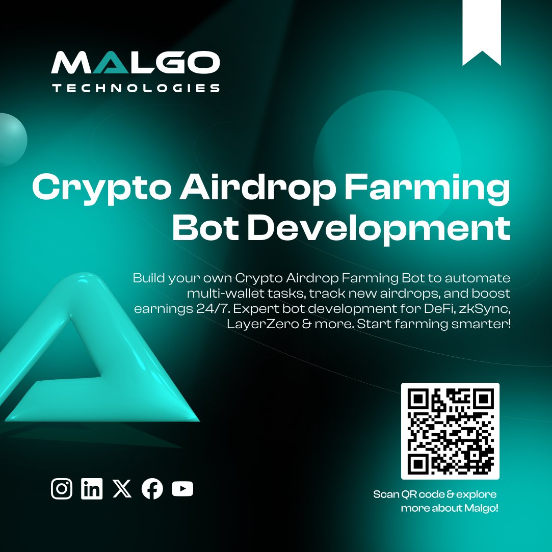 Supercharge your airdrop game with Malgo’s custom-built crypto farming bots! Automate wallet tasks &amp; farm airdrops like LayerZero, zkSync &amp; StarkNet.

🔗 Build your bot now: malgotechnologies.com/crypto-airdrop…

#AirdropBot #CryptoAutomation #Web3Dev #MalgoTechnologies