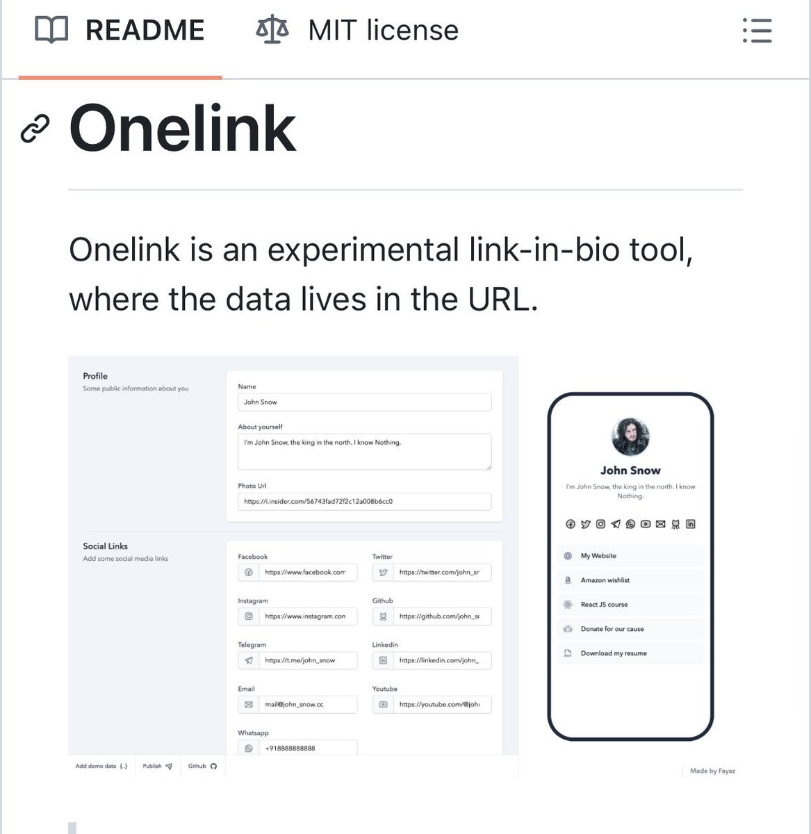 Open-source link-in-bio tool, where your entire Link-in-Bio is embedded in a single URL.