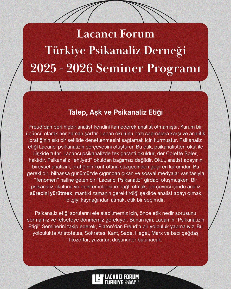 lacanciforumtr's tweet photo. 2025-2026 yılı seminer programı detayları belli oldu! Ayrıntılara görsellerden ulaşabilirsiniz. Yüz yüze gerçekleşecek oturumlar Beyoğlu'nda olacaktır. Detaylı adres bilgisi kayıt sonrası iletilecektir. Kayıt ve detaylı bilgi için lacanturkiye@gmail.com adresine yazabilirsiniz. https://t.co/B9sNROQ9AV