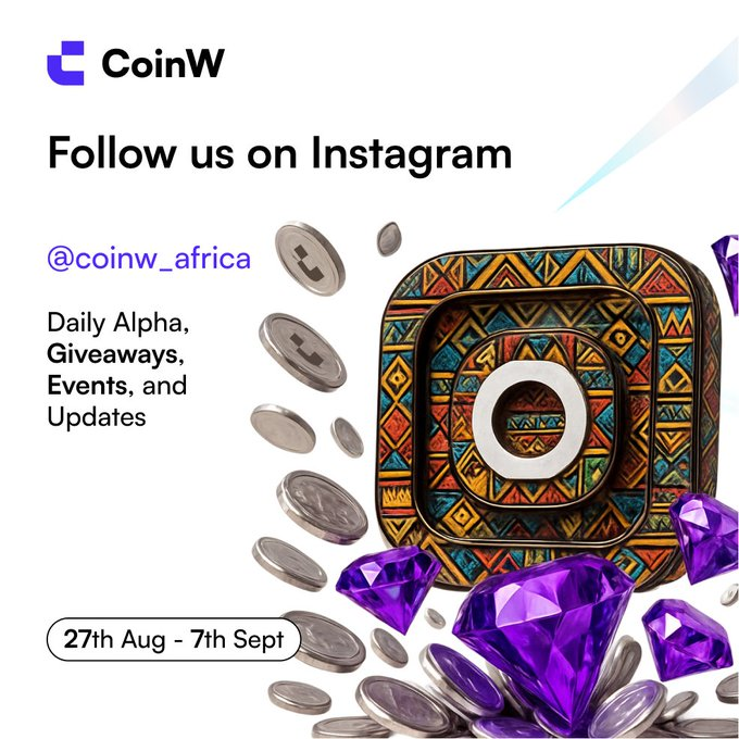 CoinW_Africa's tweet photo. 🎉 IG Follow Giveaway 
We’re growing the CoinW Africa fam on Instagram and rewarding you for joining.

Prizes: 10 winners get $50 USDT each
Ends: Sept 8

How to enter
1️⃣ Follow @coinw_africa on Instagram
2️⃣ Reply under this post with:
• Your CoinW UID 
• A screenshot showing you follow @coinw_africa
3️⃣ Like, Retweet, and Tag 3 friends

IG link → https://t.co/JS6SwtEEkF