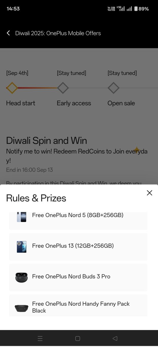 DealBeeOfficial's tweet image. 🎉 OnePlus Diwali 2025 Spin & Win is live!
Spin daily & stand a chance to grab:
📱 OnePlus 13 / Nord 5
🎧 Nord Buds 3 Pro
🎒 Fanny Pack & more
Ends 13 Sept ⏳
Try your luck!