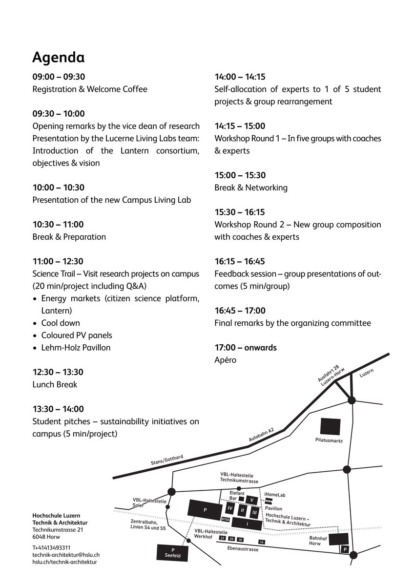 🚀 Discover the new Campus Living Lab!

📅 11 Sept 2025 | 🕘 9:00–17:00 | 📍 Campus Horw
Organised by HSLU, this kick-off event lets you explore how Campus Horw is becoming a living lab for sustainability and innovation.

🔗 Register: lnkd.in/eJHr2B7M