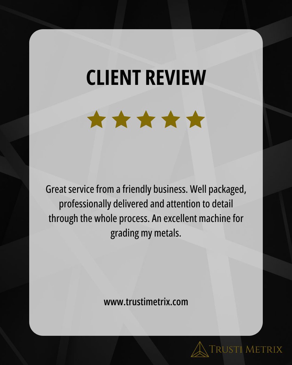 trustimetrix's tweet image. Another happy customer who chose Trusti Metrix for their Sigma device 🙌

Trusted products. Professional service. Real support.

#TrustiMetrix #ClientReview #SigmaMetalytics #GoldVerification #PreciousMetals #BullionTools