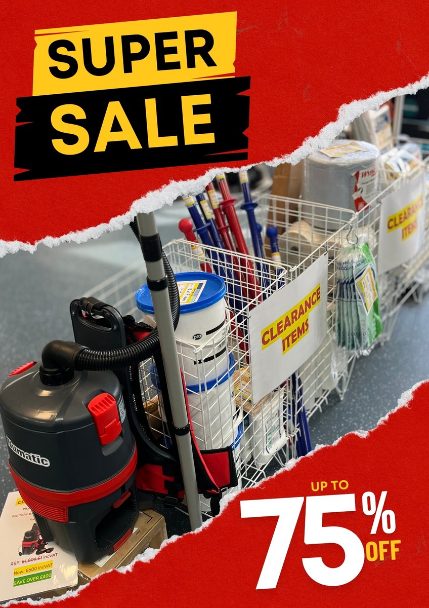 ⚠⚠⚠
Pop in to our Trade Counter in Bristol, and check out our massive SUPER SALE - with items up to 75% OFF!!

Plus we have more on our website with prices starting from just £1.75 ➡ onestopcleaningshop.co.uk/product-catego…

#cleaning #products #business #sale #clearance #offers #supersale