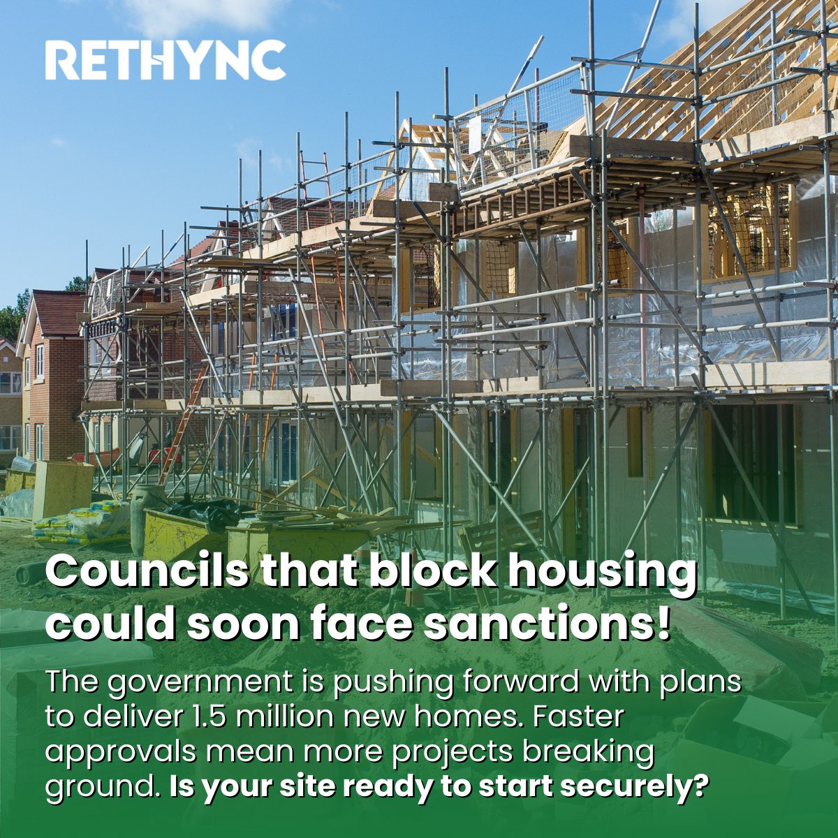 RethyncLtd's tweet image. 🏡 Councils that block housing could face sanctions as the government pushes towards 1.5 million new homes.

When planning changes, your site should be ready. Rethync provides secure, compliant fencing from day one.

🔗 rethync.co.uk/contact/

#Rethync