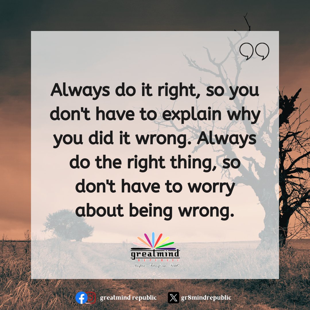Gr8mindRepublic's tweet photo. Wrong actions may seem easier in the moment, but they always cost more in the end. True strength lies in consistently choosing what is right.

#Wordsofwisdom #QOTD #Motivation #Inspiration #Knowledge #Encouragement #Insight #Quote #Nugget #Soullifting #Greatmind https://t.co/4XUsb4tChM