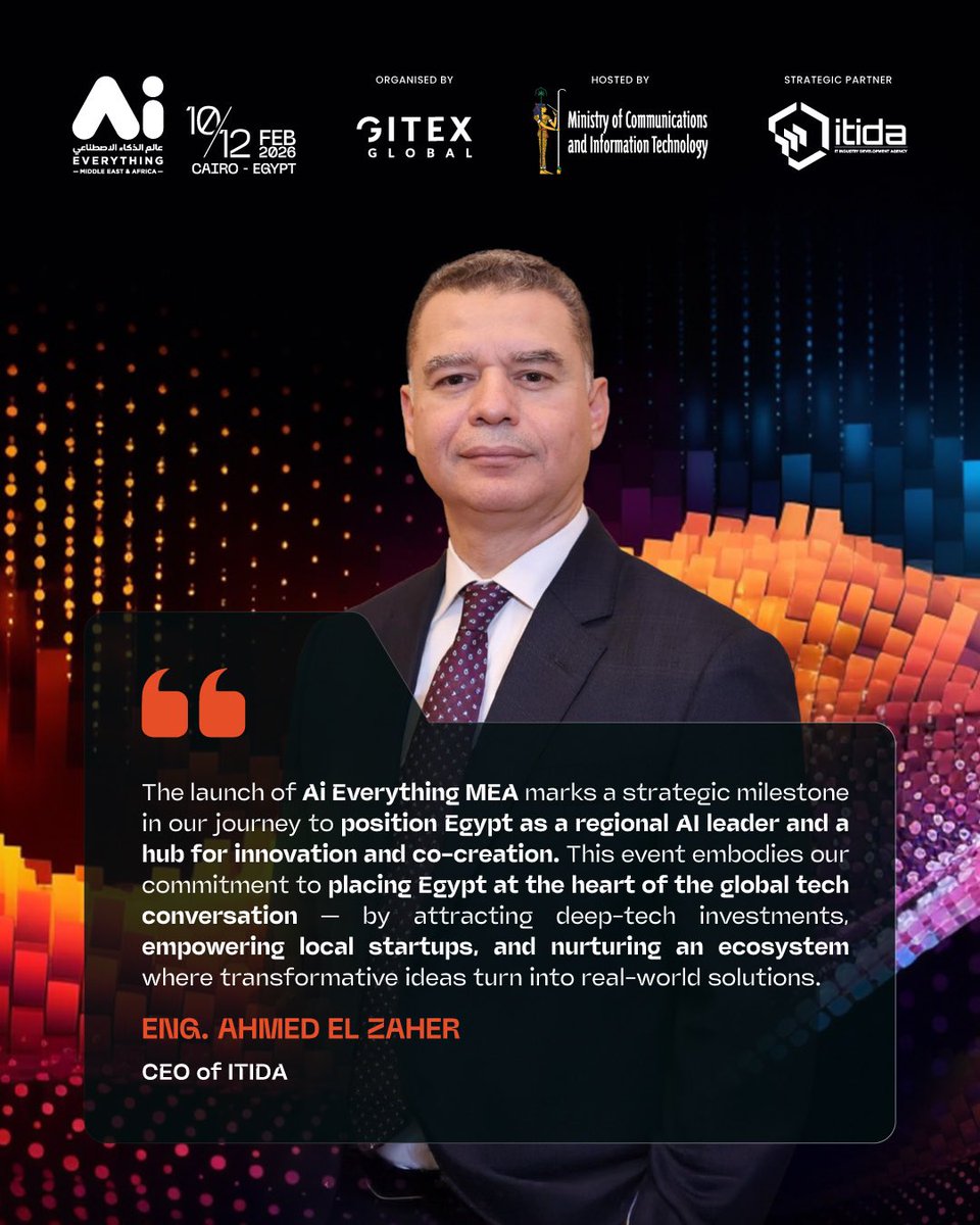 ITIDA's tweet image. Ai Everything MEA — Cairo, 10–12 Feb 2026

Egypt leads the AI conversation. From startups to public good, this is where ideas turn into impact.

🔗 linktr.ee/AiEverythingMEA

#AiEverythingMEA #JustInTimeForEgypt