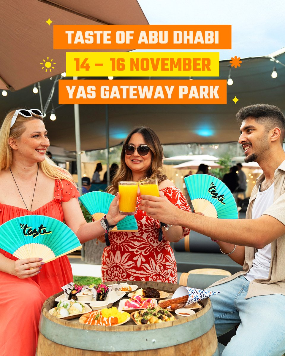 Abu Dhabi Calendar (@inabudhabi) on Twitter photo Taste of Abu Dhabi is back! 🧑🍳
Join the fun where you'll feast on mouthwatering bites from the city's top restaurants, groove to live tunes, and whip up magic in cooking workshops with superstar chefs.
Don’t miss the foodie event of the year! Early bird tickets on sale now. Taste of Abu Dhabi is back! 🧑🍳
Join the fun where you'll feast on mouthwatering bites from the city's top restaurants, groove to live tunes, and whip up magic in cooking workshops with superstar chefs.
Don’t miss the foodie event of the year! Early bird tickets on sale now.