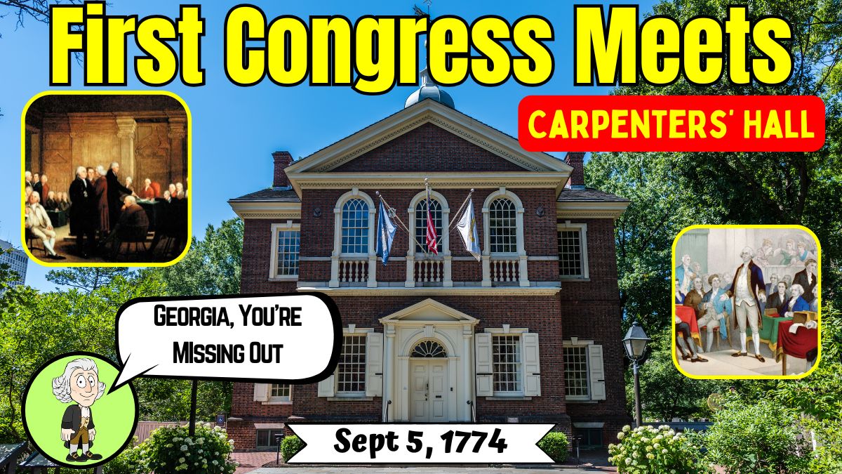 On September 5, 1774, the First Continental Congress convened at Carpenters' Hall in Philadelphia. It was attended by 12 of the 13 colonies, excluding Georgia, which was fighting a Native American uprising. Congress passed a trade embargo against Great Britain.