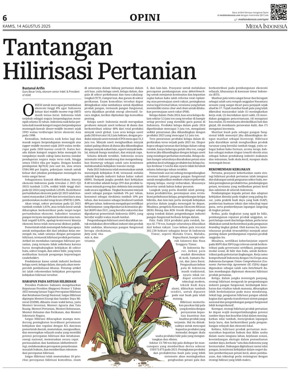 Izin share artikel saya hari ini di Kompas berjudul “Eksperimen Ekonomi Komando pada Beras”. Sekalian nebeng artikel bulan lalu tentang “Tantangan Hilirisasi Pertanian” yang lupa di-share. Saran dan komentar ditunggu. kompas.id/artikel/eksper…
