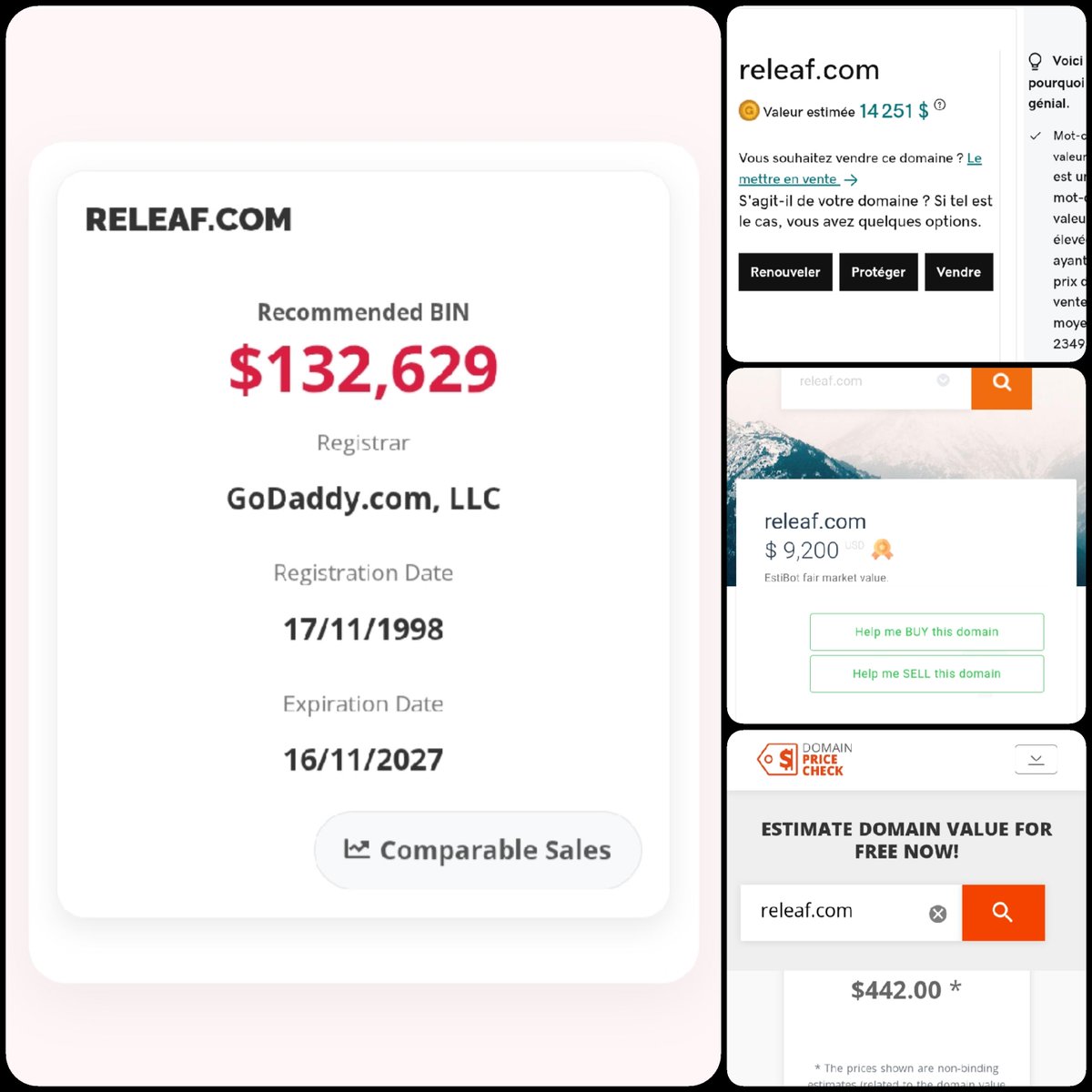 dnrater's tweet image. 🌐 Releaf .com

💰 Sold Price : $128,000

✔ @DNRater Recommended BIN : $132,629
✔ Godaddy Estimation : $14,251
✔ Estibot Valuation : $9,200
✔ InternetX Appraisal : $442

📌 Venue : #Private
📆 2025-09-02