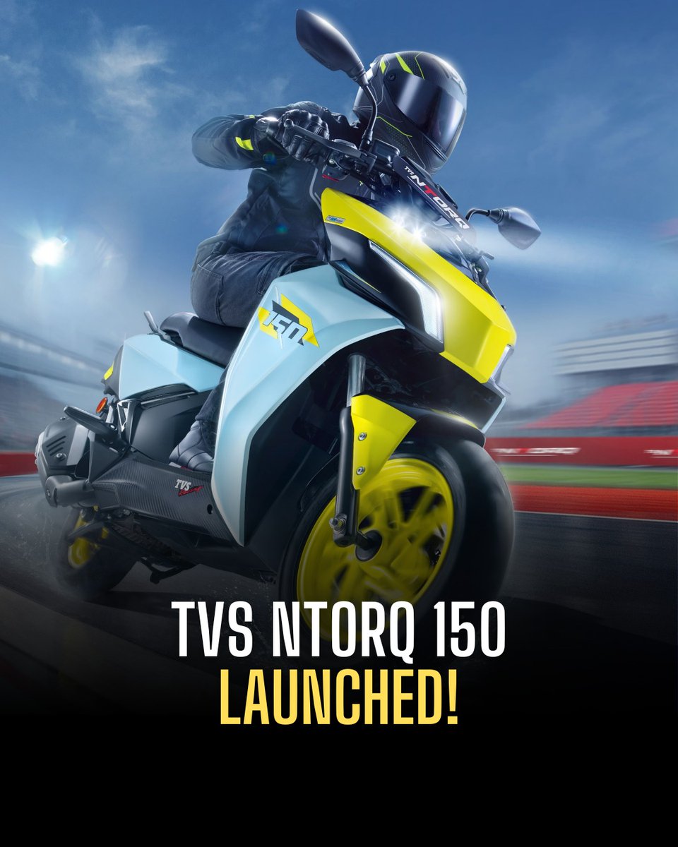 samonwheel's tweet image. TVS NTORQ 150 is here!  
149.7cc engine, a claimed 0-60 km/h in 6.3s, and a tech suite with ABS and traction control. TVS is seriously challenging the 150cc sporty scooter segment. Priced at ₹1.19 Lakh (Ex-showroom). 

#TVSNTORQ150 #TVS #Scooter #IndianAutomotive
