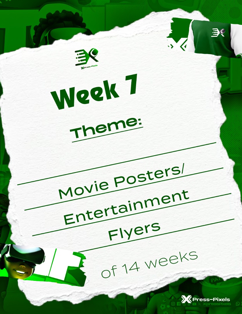 XpressPixels's tweet image. 🎉 HURRAY!!! WEEK 7 IS HERE — We’ve Reached the Middle of the Journey! 🎬✨ 

👉 Week 7 starts now. Lights. Camera. Design. 
#photoshop #photoshoptutorial  #adobephotoshop #Graphicdesign #XpressPixels #100DaysDesignChallenge #design #tutorial