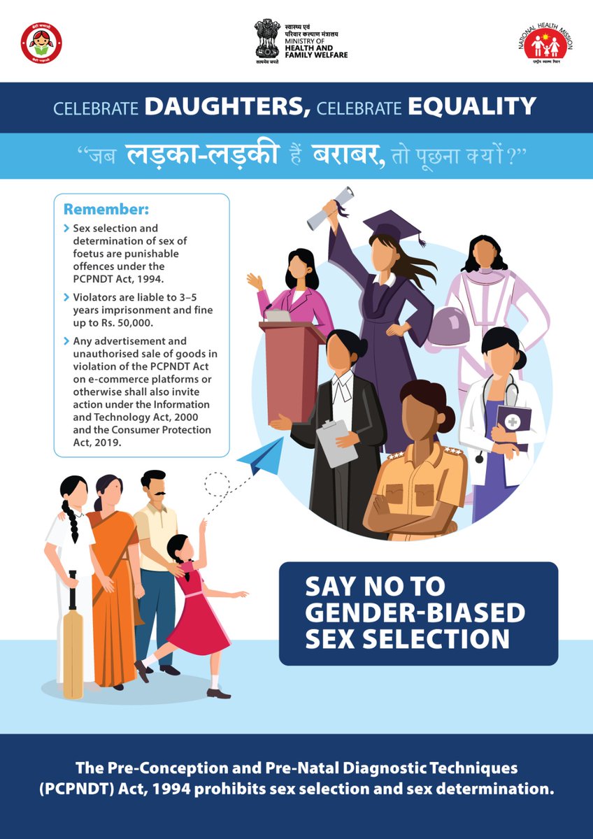 pcpndtdwarka's tweet image. SAY NO TO GENDER-BIASED SEX SELECTION

#PCPNDT Act, 1994 prohibits sex selection and sex determination.

Let&apos;s Support #Beti_Vadhaao

@HealthDeptGuj
@NHMGujarat
@COLLECTORDWK 
@DdoDwarka 
@InfoDwarkaGOG 
@InfoGujarat 
@WCDGujarat
@WCODevbDwarka
@CDHO_Dwarka 
@SP_Dwarka