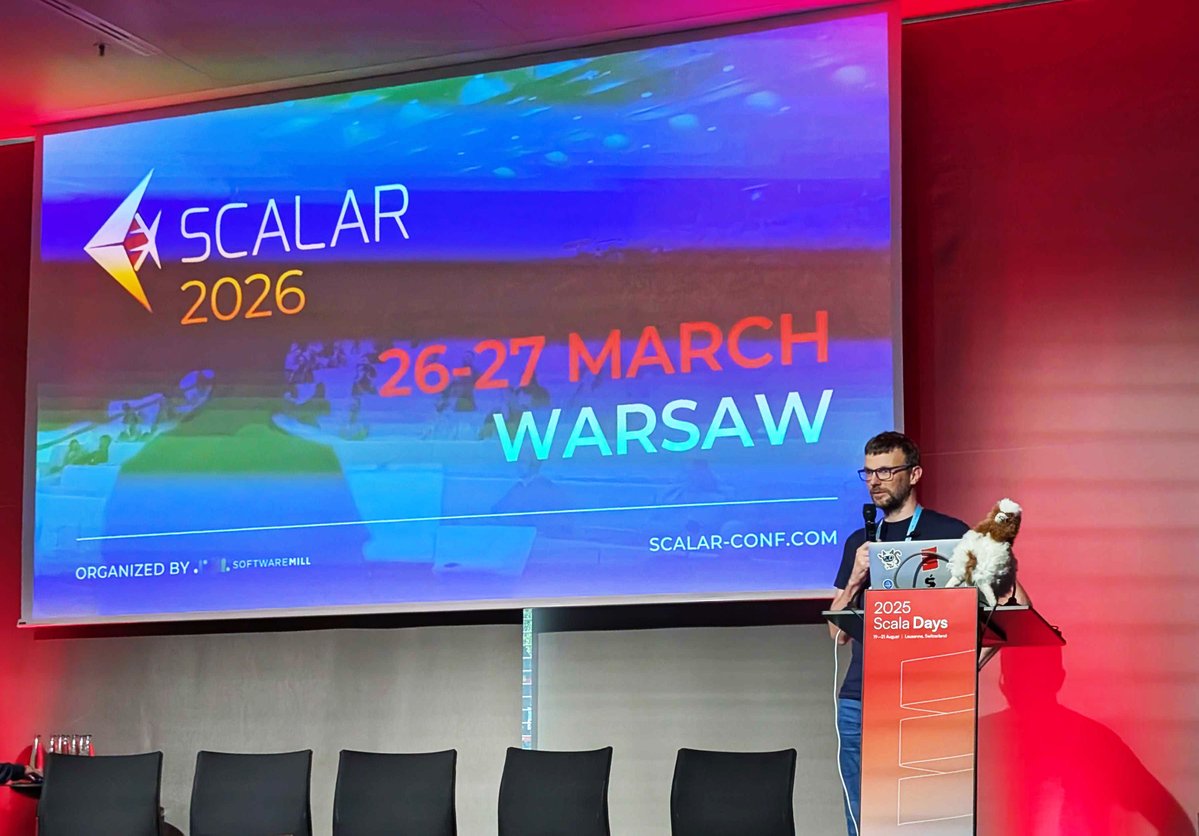 SoftwareMill (@softwaremill) on Twitter photo There are tons of amazing events waiting for you in the Scala community!
Just 2 weeks ago, our experts <a href="/magdastozek/">Magda Stożek</a> & <a href="/adamwarski/">Adam Warski</a> performed on the Scala Days stage, and in March we will meet again at the <a href="/scalarconf/">Scalar Conference</a>! 🐠
📅 Save the date: March 26-27, 2026
🎟️ Get your Super There are tons of amazing events waiting for you in the Scala community!
Just 2 weeks ago, our experts <a href="/magdastozek/">Magda Stożek</a> & <a href="/adamwarski/">Adam Warski</a> performed on the Scala Days stage, and in March we will meet again at the <a href="/scalarconf/">Scalar Conference</a>! 🐠
📅 Save the date: March 26-27, 2026
🎟️ Get your Super