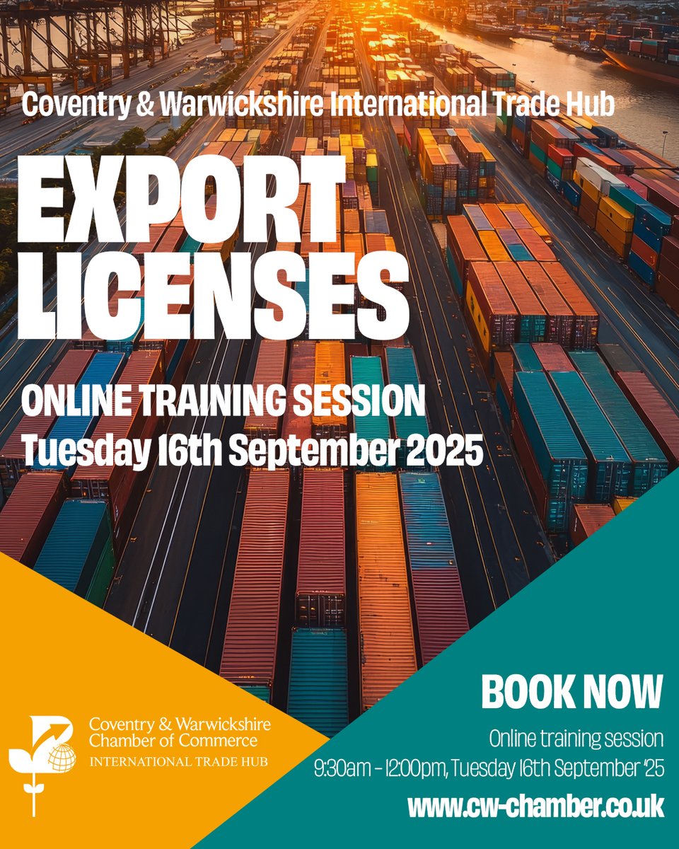 TRAINING | Export Licenses Training – Stay Compliant, Trade Confidently!

This training course is designed to give professionals the practical knowledge needed to navigate export licensing with confidence.

Book your place now! 👉cw-chamber.co.uk/events/export-…