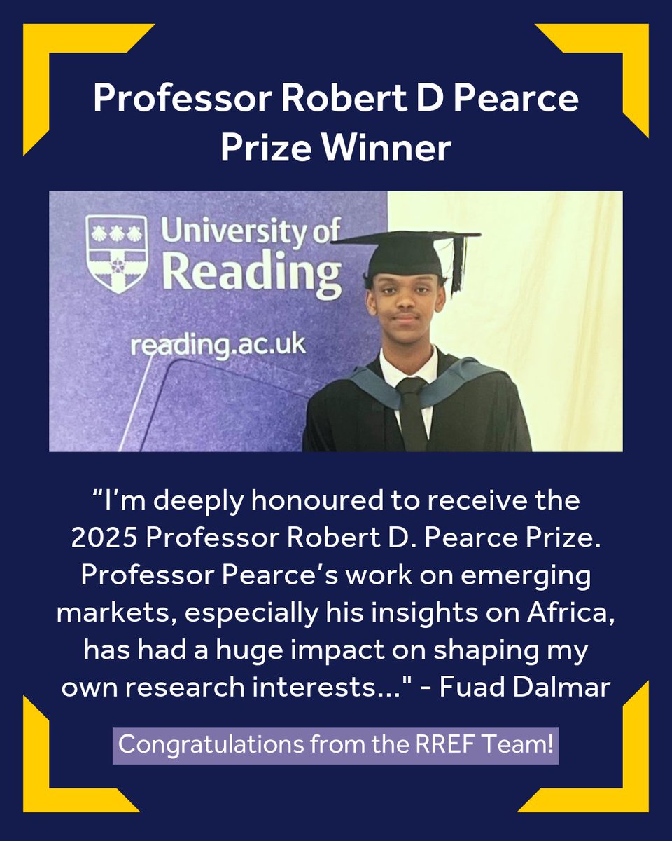 "which makes this award feel especially personal. Prizes like this are important for students, as they not only provide crucial encouragement but also validate the importance of exploring complex, global questions. Thank you again for this incredible honour.” - Fuad Dalmar 
#RREF