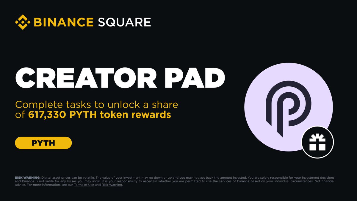 Complete tasks in CreatorPad to unlock 617,330 of @pythnetwork PYTH token  rewards. Find out more 👉 https://t.co/RM1SLJXC0V