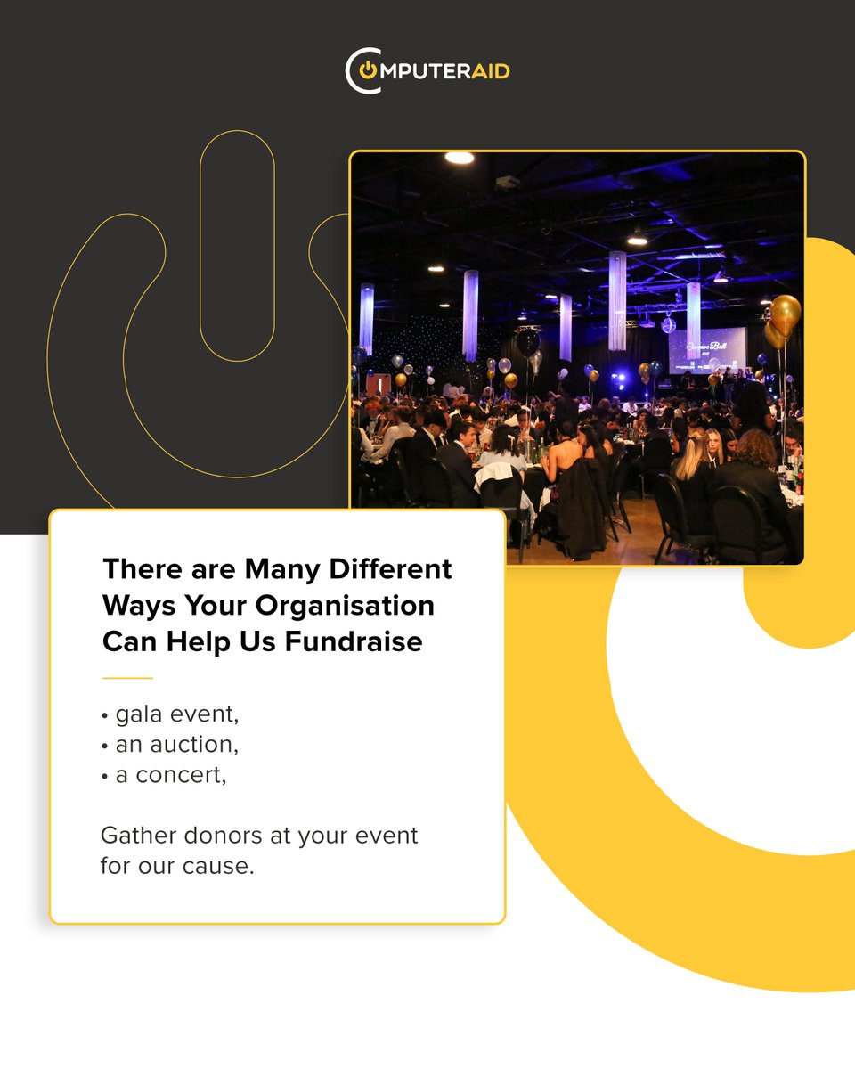 Computer_Aid's tweet image. ✨ Fundraising is not a one-size-fits-all!
From galas to auctions, your organisation can host events that fit your style &amp;amp; support our mission. 💛

 🔗Get inspired &amp;amp; start planning: computeraid.org/fundraise/?utm… 

#ComputerAid #FundraisingIdeas #CSR #CharityEvent