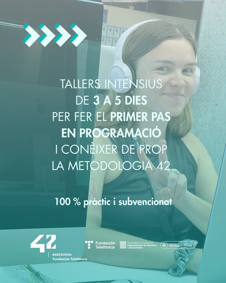42BarcelonaFTef's tweet image. ✨ Primera parada al món 42: la Discovery!
Tallers pràctics i presencials de 3 a 5 dies on descobreixes el món tech i proves la nostra manera d’aprendre: lliure, col·laborativa i 100% pràctica.
🚀 Una experiència curta que et pot obrir un futur enorme.
🔗 Pròximes Discoverys:…