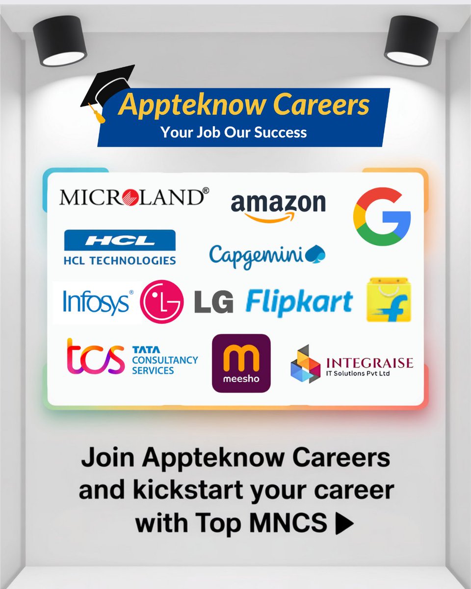 CoursesAptech's tweet image. 🚀 Your Career, Our Commitment!
Join Appteknow Careers and get placed in Top MNCs like Amazon, Google, Infosys, TCS, HCL, Flipkart, Capgemini, and more.
💼 Training | Tools | Placements – All in One