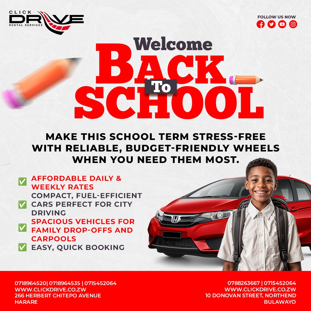 ClickdriveZim's tweet image. 🚗📚  𝐁𝐚𝐜𝐤-𝐭𝐨-𝐒𝐜𝐡𝐨𝐨𝐥, 𝐁𝐚𝐜𝐤 𝐨𝐧 𝐭𝐡𝐞 𝐑𝐨𝐚𝐝 𝐰𝐢𝐭𝐡 𝐂𝐥𝐢𝐜𝐤𝐃𝐫𝐢𝐯𝐞!📚🚗

Are you heading back to school or college? Whether you’re a student, parent, or teacher, ClickDrive Car Rentals has you covered!

👉 Reserve today with ClickDrive and start the…