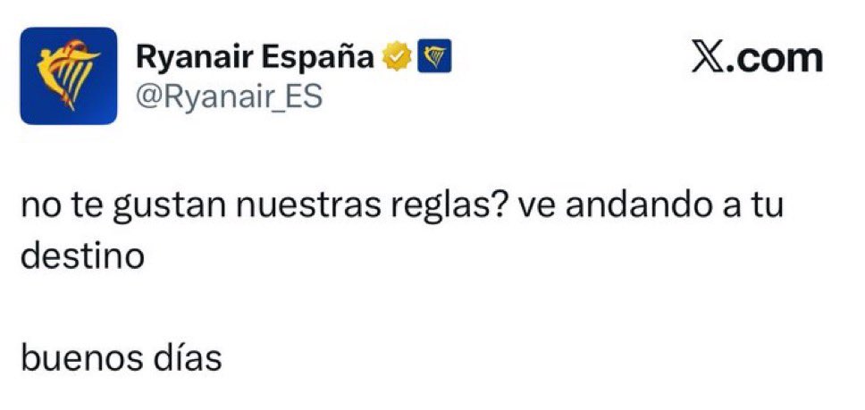 Ahora es cuando se le debe prohíbir a esta empresa usar el espacio aéreo español.
No te gustan nuestras reglas? ves dando un rodeo para llegar a tu destino.