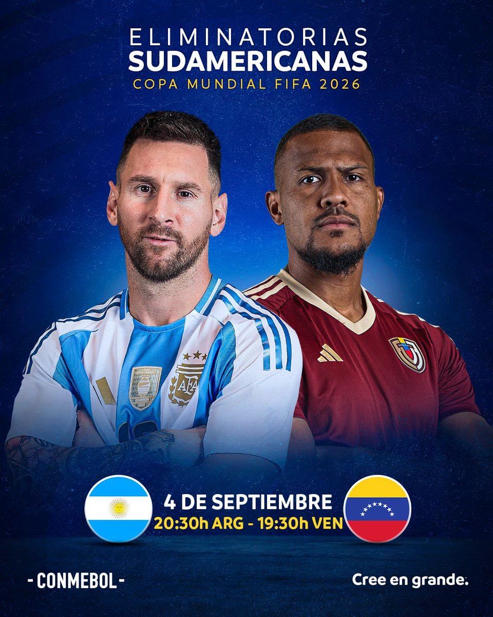 CONMEBOL.com (@conmebol) on Twitter photo ¡Noche especial en Buenos Aires! 😀
<a href="/Argentina/">🇦🇷 Selección Argentina ⭐⭐⭐</a> vs. @Selevinotinto 🇦🇷⚽️🇻🇪
#EliminatoriasSudamericanas ¡Noche especial en Buenos Aires! 😀
<a href="/Argentina/">🇦🇷 Selección Argentina ⭐⭐⭐</a> vs. @Selevinotinto 🇦🇷⚽️🇻🇪
#EliminatoriasSudamericanas