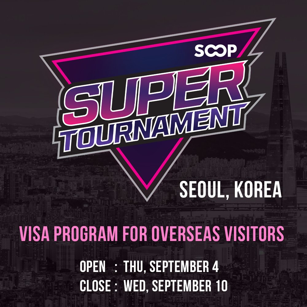 [VISA PROGRAM – SOOP SUPER TOURNAMENT 2025]

If you require a visa to enter Korea, SOOP supports visa applications &amp; invitation letters for overseas players (notarization/shipping costs by players).

📅 Sep 4–10
📝 forms.gle/gVVazo3Ugg5zsP…
💬 Discord: discord.gg/aNGCMMgkZZ
