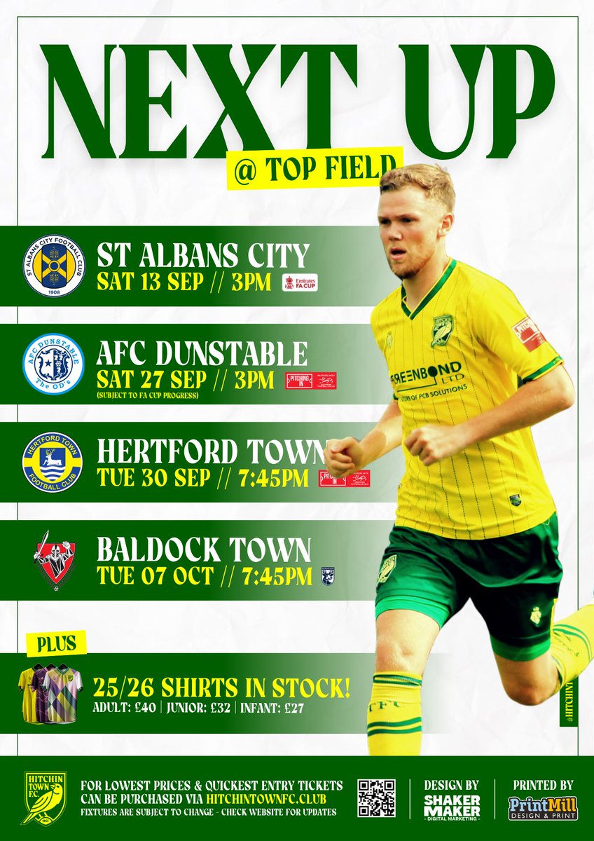 🗓️ | COMING UP AT TOP FIELD

Here is how the month ahead currently looks for men’s team fixtures at Top Field (subject to progress and draws in the FA Cup and FA Trophy)