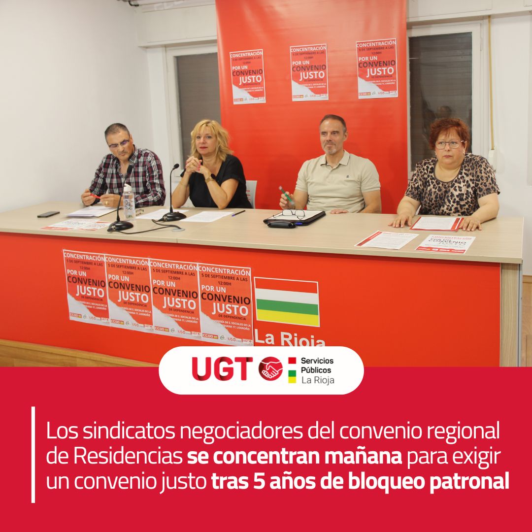 🔥Los sindicatos negociadores del convenio regional de Residencias se concentran mañana para exigir un convenio justo tras 5 años de bloqueo patronal

✊CCOO, CSIF, UGT y USO se concentrarán mañana en la Dirección General de Servicios Sociales a las 12 h

larioja.ugt-sp.es/sindicatos-con…