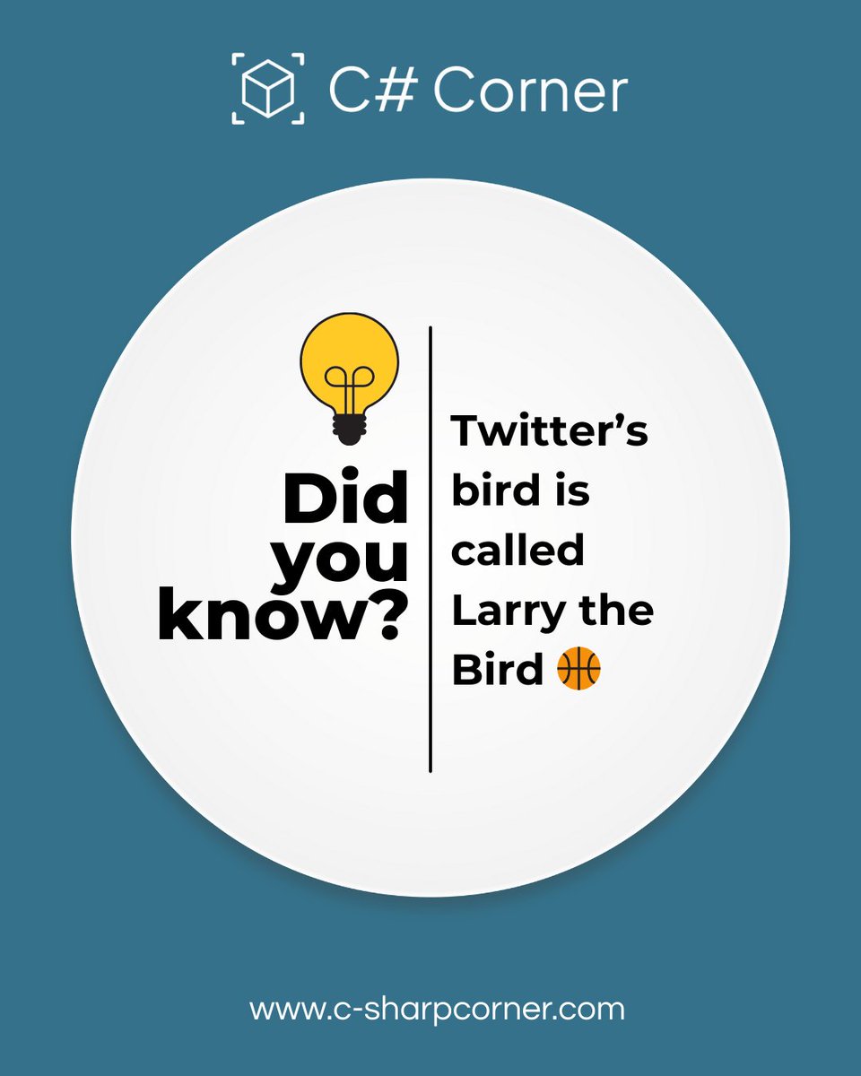 CsharpCorner's tweet image. 𝐃𝐢𝐝 𝐲𝐨𝐮 𝐤𝐧𝐨𝐰?
Twitter’s iconic bird isn’t just a logo—it has a name! Meet 𝐋𝐚𝐫𝐫𝐲 𝐭𝐡𝐞 𝐁𝐢𝐫𝐝, inspired by 𝐍𝐁𝐀 𝐥𝐞𝐠𝐞𝐧𝐝 𝐋𝐚𝐫𝐫𝐲 𝐁𝐢𝐫𝐝..🏀✨
#Csharpcorner #Twitter #X #Techfacts #Google #Innovation #Didyouknow #StartupStory #Explore #Trending…
