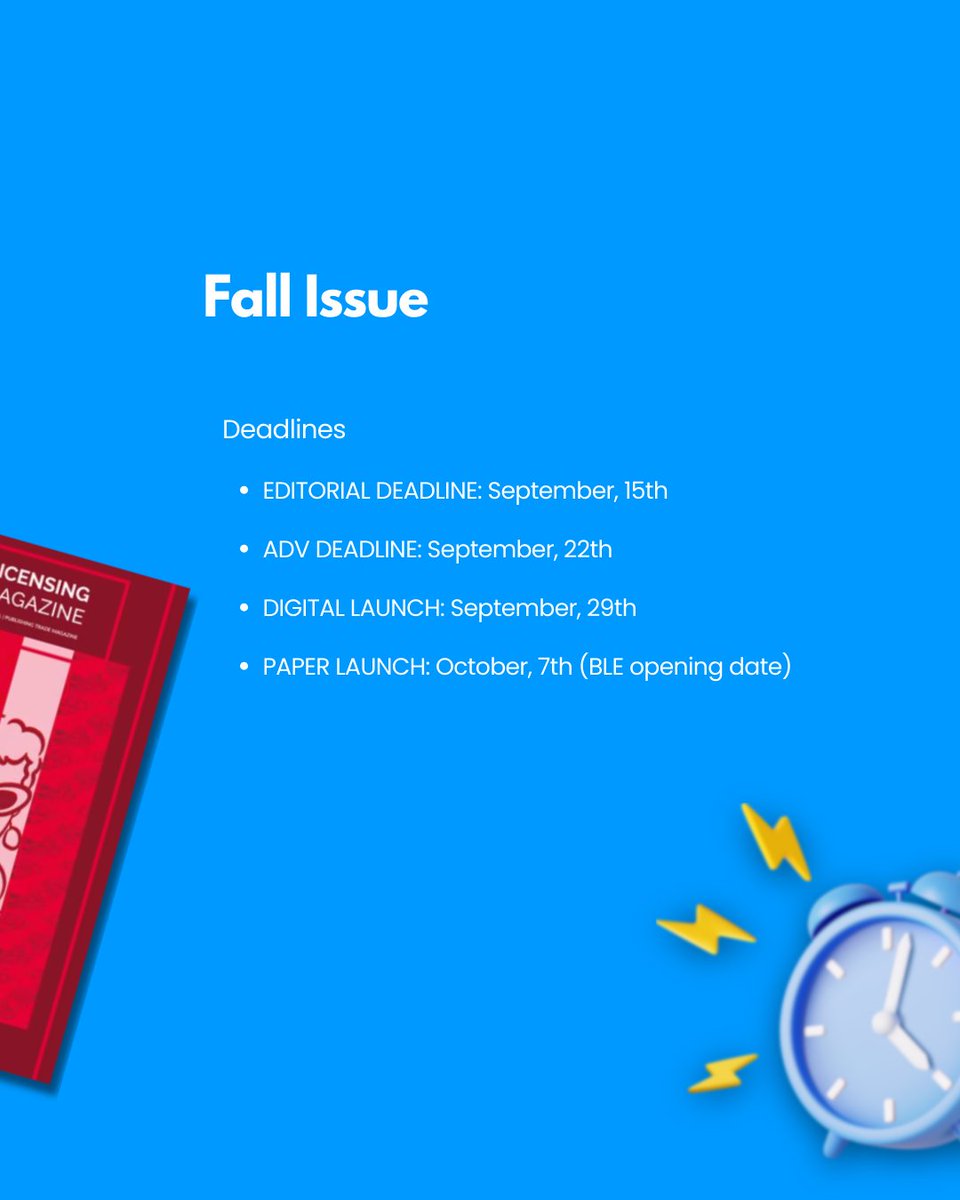 LM_LicensingMag's tweet image. 🚨 Last call: only a few spots are left in the Autumn issue of Licensing Magazine!

📩 Drop us a line at info@brands-media.com

#licensingmagazine #lm #fallissue #licensingissue #licensing #b2bmagazine