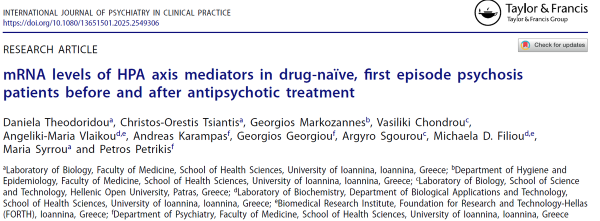 MitoStress's tweet photo. 👩‍🔬New paper out by the talented Daniela Theodoridou exploring how #stress mediators change before vs. after pharmacological treatment in first episode #psychosis patients 🧬💊
Happy to contribute!
https://t.co/YujkNgmU9I https://t.co/4tuFzSWBGl