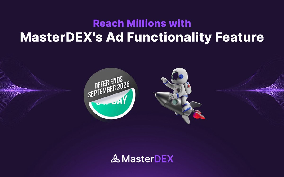 MasterDEX_xyz's tweet image. 🚀 Big news from @MasterDEX_xyz!
 Ad Placement Functionality is LIVE! 🔥 

Now #CryptoProjects can boost visibility across AI CryptoRank, Hot Tokens &amp;amp; Top Gainers – all powered by advanced algorithms 📊⚡

🎉 Limited-time promo: Ad slots at just $1/day (was $100!) paid in #MDEX…