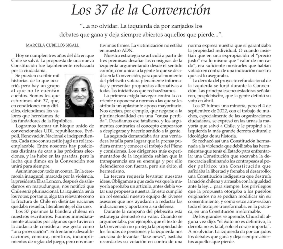 Los 37 fuimos una minoría, pero el 4/9/2022, con el trabajo de muchos, especialmente de las organizaciones ciudadanas, se expresó en las urnas la mayoría que salvó Chile, y le propinó a la izquierda la más grande derrota cultural e ideológica de su historia