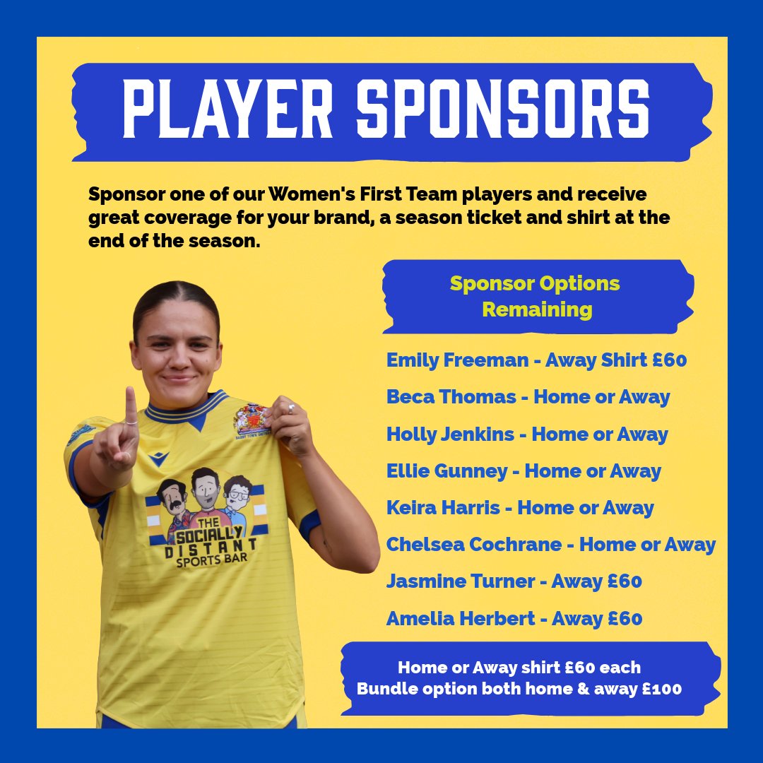 Barry Town Utd Women FC (@btuwomenfc) on Twitter photo ๐ฃ๐๐๐ฌ๐๐ฅ ๐ฆ๐ฃ๐ข๐ก๐ฆ๐ข๐ฅ๐ฆ๐๐๐ฃ ๐ฎ๐ฌ๐ฎ๐ฑ-๐ฎ๐ฒ
We have just a handful of player sponsors remaining!
โ
Great exposure for your brand on match graphics
โ
Signed shirt at the end of the season
โ
1x Season ticket
Sponsor a player here: bit.ly/playersponsor2โฆ ๐ฃ๐๐๐ฌ๐๐ฅ ๐ฆ๐ฃ๐ข๐ก๐ฆ๐ข๐ฅ๐ฆ๐๐๐ฃ ๐ฎ๐ฌ๐ฎ๐ฑ-๐ฎ๐ฒ
We have just a handful of player sponsors remaining!
โ
Great exposure for your brand on match graphics
โ
Signed shirt at the end of the season
โ
1x Season ticket
Sponsor a player here: bit.ly/playersponsor2โฆ
