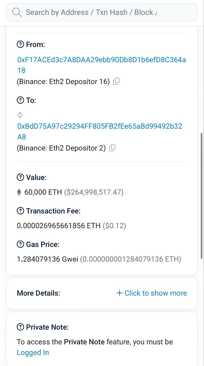 Etherscan 스크린샷: 바이낸스의 60,000 ETH 이전을 보여줌